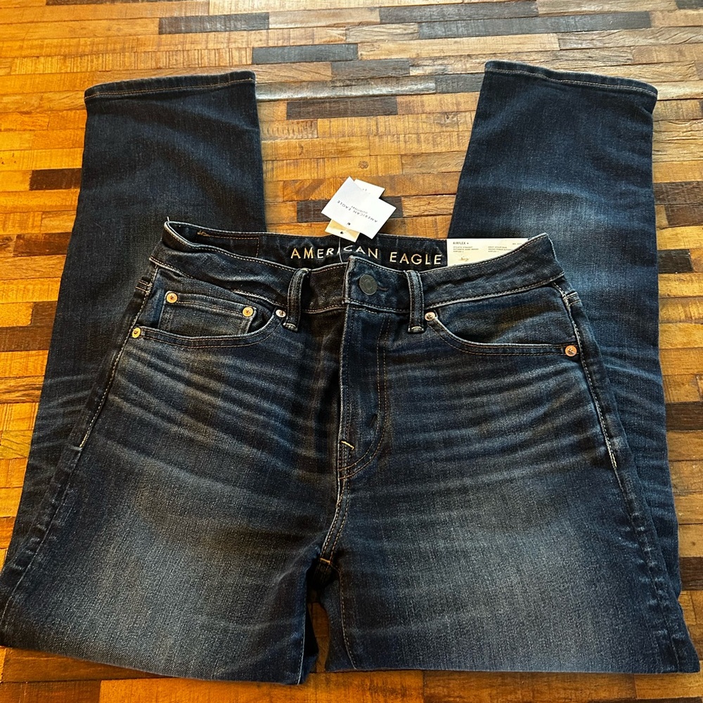 American Eagle Outfitters Blue Skinny Jeans with Faded Distressing